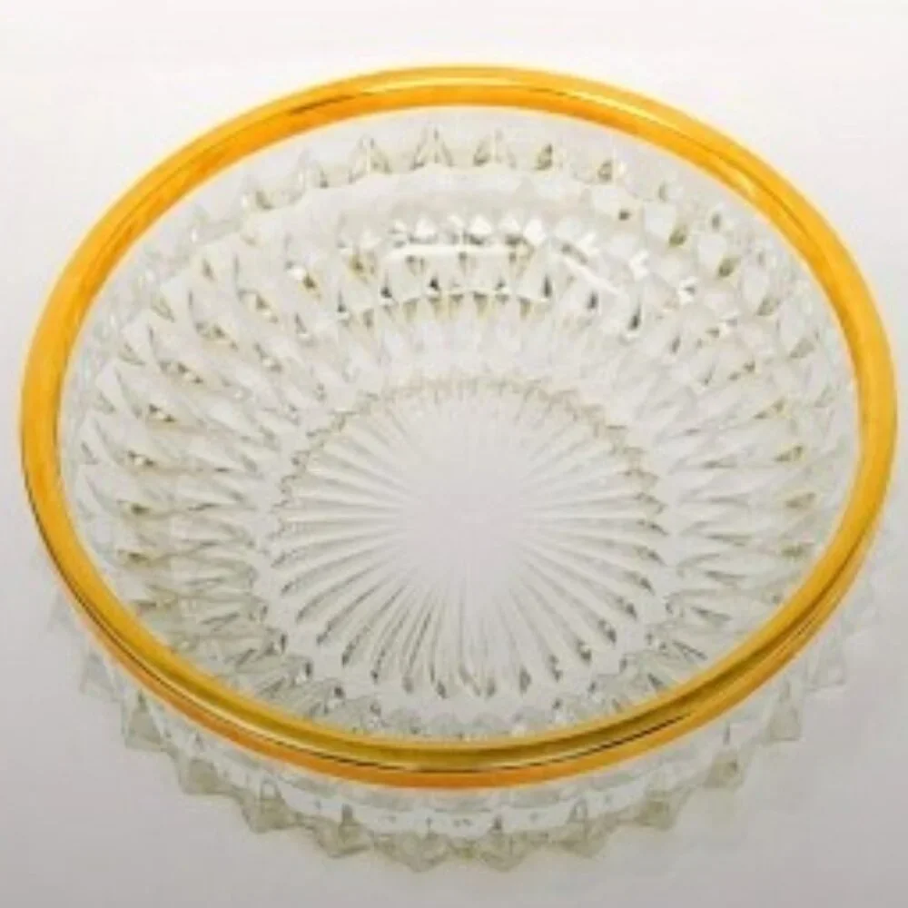 German Lead Crystal Bowl - 24K Gilded Rim, 7-inch diameter Starburst Motif 1950s